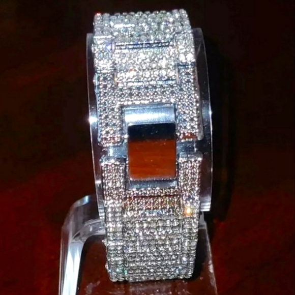 Mens Masculine Iced Hip Hop Bling Simulated Diamond  Silverplated Bling Bracelet - Picture 6 of 12